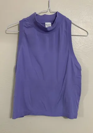 Athleta Women’s Medium Purple Mock Neck Seamless Sleeveless Workout Tank Top thumbnail 1