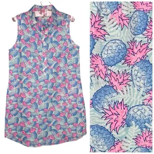Vineyard Vines Pink Blue Pineapple Linen Dress 10 Resort Wear Golf Beach Pockets thumbnail 2