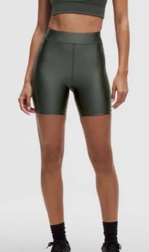 Lululemon Women's Forest Green Satin Shine Satiny Sheen High-Rise Biker Shorts 2 thumbnail 1