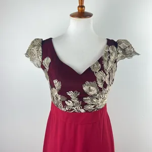 Mango Suit Burgundy Gold Embroidered Evening Gown Fits Medium thumbnail 5