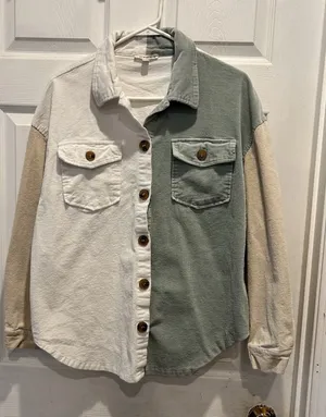 Illa Illa Colorblock Corduroy Shacket Shirt‎ Jacket Women Small Beige Green thumbnail 1