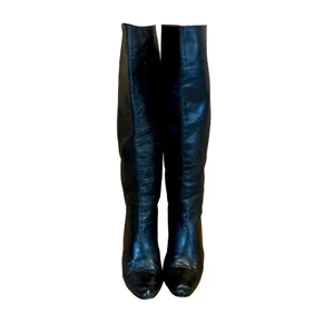Vintage 1980'S Anne Klein Black Leather Heeled Calf High Boots (6) thumbnail 2