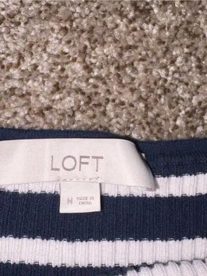 Loft Navy Blue & White Striped Ribbed Tank Top Medium thumbnail 2