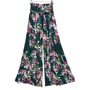 Free People FP One Floral Wide Leg Pants Green Womens Small Boho Gauze Palazzo thumbnail 3