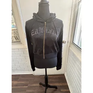 Ed Hardy NWT Silver Tiger Velour Zip Up‎ Hoodie Large Rhinestone Y2K athleisure thumbnail 2