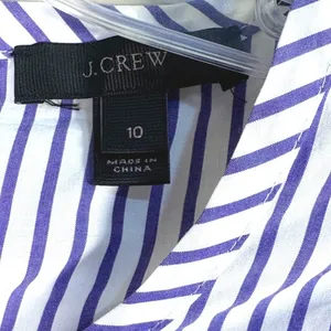 J.Crew Ruffle Stripe Blouse Womens 10 Blue‎ White Excellent Cotton Keyhole Tie thumbnail 3
