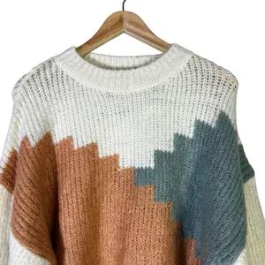 Northy End Geometric Colorblock Ribbed Knit Crewneck Sweater Multi Color Size L thumbnail 4