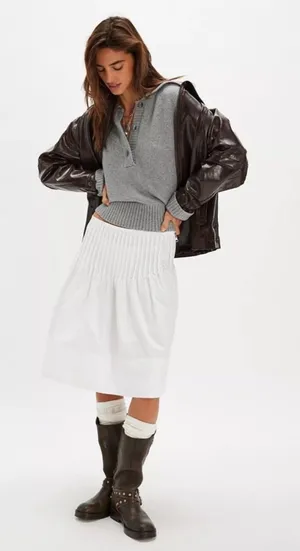 Free People White Pleated Midi Skirt thumbnail 1