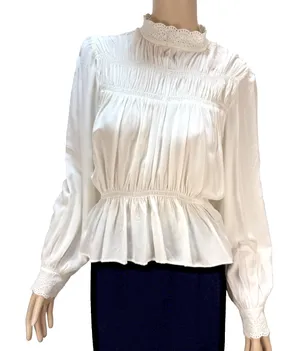 & Other Stories High Neck‎ Long Puff Sleeve Blouse Size 6 Soft White Victorian thumbnail 1