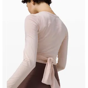 Lululemon Sz 8 Gather and Grow Long Sleeve Crop Top Cotton Stretch Pink #JJJ1-4 thumbnail 7