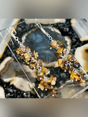 Nuggets of Golden Yellow Tiger Eye Earrings 2 1/2” thumbnail 12