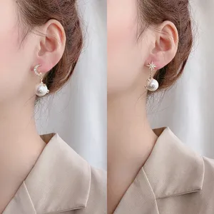 Moon and Stars Pearl Dangle Drop Earrings for Women thumbnail 5
