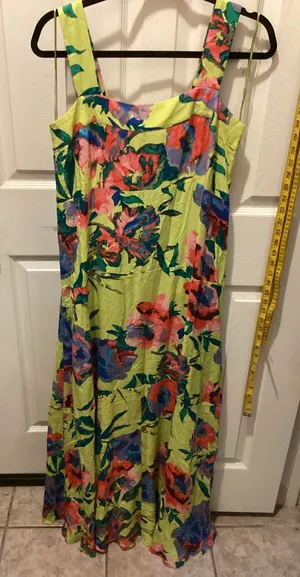 Vince Camuto Lime Green Floral Maxi Dress with Pink & Blue Blooms thumbnail 1
