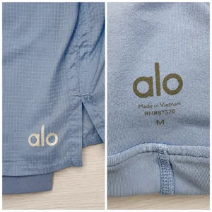 Alo Yoga Women's M Blue High Waist 2-in-1 Grid Mesh Running Shorts thumbnail 7