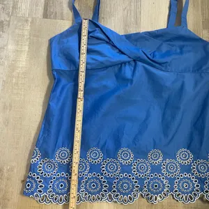 Ann Taylor Loft Top Womens Blue Blouse White Embroider Eyelet Circle Shirt Sz 10 thumbnail 9
