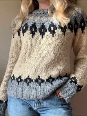 Takeout Fair Isle Chunky Crew Sweater - Cream, Gray & Black thumbnail 6