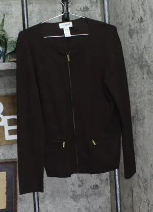 Easy Spirit Womens Vintage Y2K Full Zip Knit Sweater Brown M thumbnail 1
