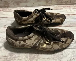 Coach Lace Up Sneaker Women’s Size 8 Brown and Tan C Logo thumbnail 1