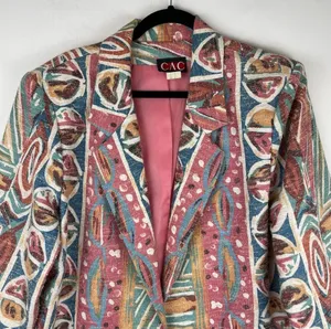 Vintage 80s 90s Pastel Retro Funky Blazer Jacket Sz 16 Boho Aztec Western thumbnail 3