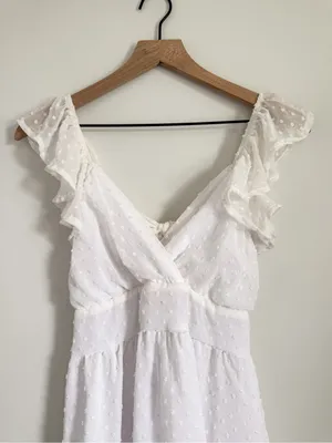 Altar'd State Kristin Clip Dot White Ruffled Mini Dress Size Medium thumbnail 6