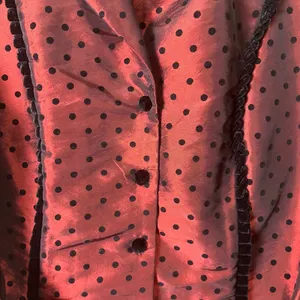 Vintage Whimsigoth Dark Romance Red‎ Satin Polka Dot Belted Blouse Structured SM thumbnail 6