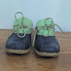 LL Bean Women's Bean Boots, Rubber Mocs with Leather Green Uppers 7M thumbnail 7