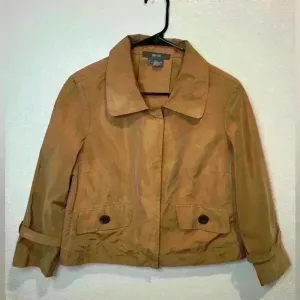 Per Se Brown Gold Cropped Y2K Trench Jacket Sheen‎ Snap Button Size 6 thumbnail 1