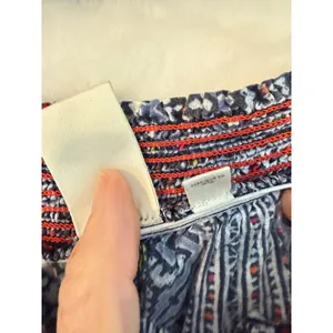 Eloise Anthropologie Boho Geometric Print Wide Leg Smocked‎ Pants Blue Red Small thumbnail 6
