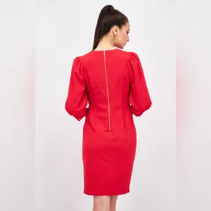 Calvin Klein Puff Sleeve Sheath Dress 3/4 Long‎ Sleeves Red NEW Size 2 thumbnail 2