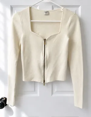 Abercrombie & Fitch White Zip Up Long Sleeve Shirt thumbnail 1