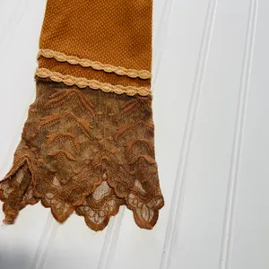 Free People Vintage Crafty Cuff Thermal Top Yellow Gold Rust Lace Cuffs‎ thumbnail 3