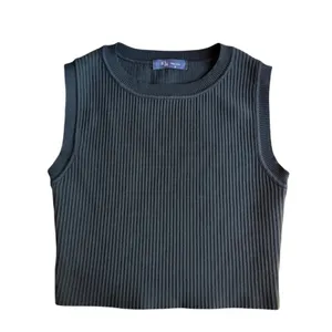 KLD Black Ribbed Knit Cropped Tank Top Small Made USA thumbnail 7
