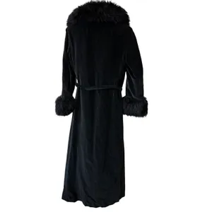 VTG Raincheetahs Black Velvet Faux Fur Long Opera Coat Belted Sz 12‎ Penny Lane thumbnail 6