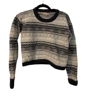 Burberry Brit Wool‎ Cashmere Fair Isle Sweater Grey Black XL Pullover thumbnail 1