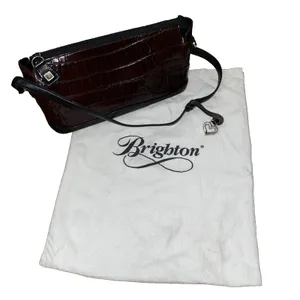 Brighton Vintage Croc Embossed Leather Shoulder Bag Brown Black Trapezoid Purse thumbnail 1