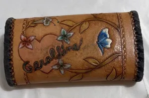 Vintage Tooled Leather Geraldine Wallet Womens Butterfly Floral Design thumbnail 1