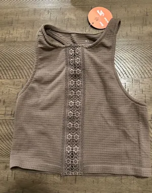 NWT Retro Thread Seamless Floral‎ Lace Inset Tank - Mushroom thumbnail 1