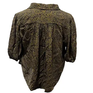 Free People Celia Leopard Print Tie-Front Blouse Brown Size Small Short Sleeve thumbnail 7