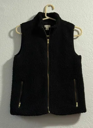 J. Crew Women's Plush Fleece Sherpa Excursion Vest Black XS Gold Pockets thumbnail 1