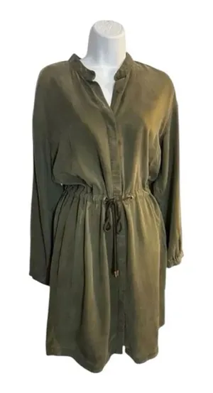 A New Day Green Shirt Dress Size M Women Long-Sleeve Button Up Drawstring Midi thumbnail 1