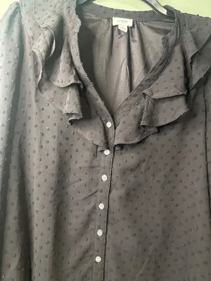 J.Crew Women's Small Black Sheer Swiss Dot Ruffle Neck Blouse Dark fairy dainty thumbnail 2