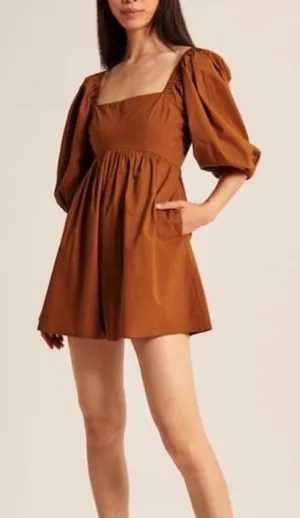Abercrombie & Fitch Rust Orange Square Neck Puff Sleeve Romper Womens Size Small thumbnail 1