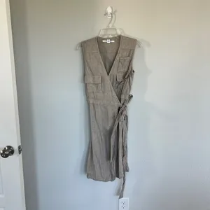 Diane Von Furstenberg DVF Sand Mellany Linen Blend Wrap Dress Size 6 thumbnail 4