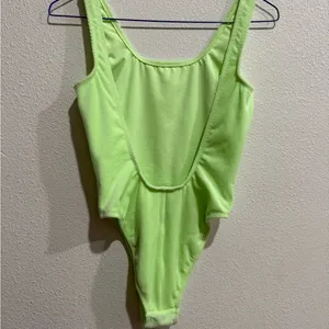 Adidas Essentials Green Ribbed Velour Deep U Back One Piece Swimsuit Size 4 Neon thumbnail 6