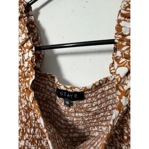 1.STATE Womens Size XS brown floral print mini dress puff sleeves smocked bodice thumbnail 4