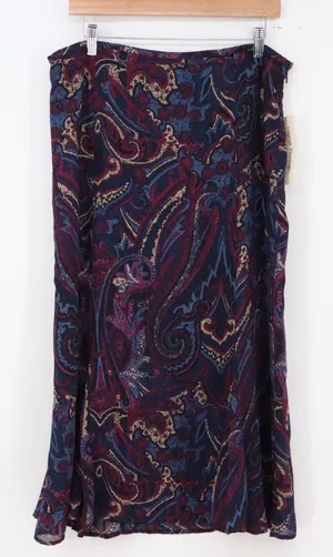Rena Rowan Skirt Womens 14 Ink Mult Paisley A-Line Midi Chiffon NEW thumbnail 1