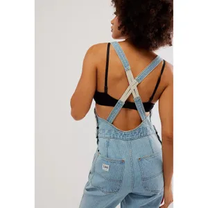 Free People x Lee Factory Flare Overalls Small Vibrant Blues Denim‎ Dungarees thumbnail 3