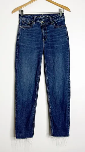 American Eagle Mom Straight Jeans Size 0 Regular Medium Wash Stretch thumbnail 1