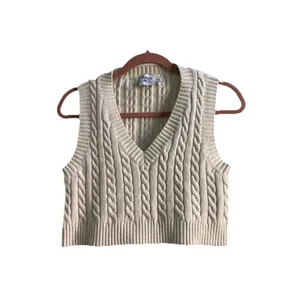 Princess Polly Sidney Cropped Cable Knit Sweater Vest White Cream M/L thumbnail 2
