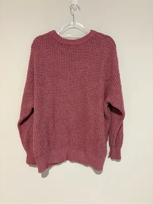 American Eagle Oversized Crew Neck Long Sleeved Waffle Knit‎ Sweater pink large thumbnail 2